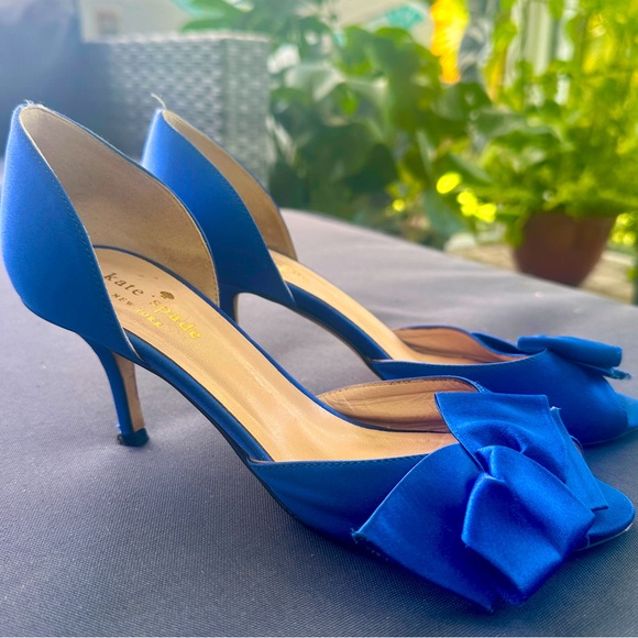 Kate Spade Satin d’Orsay Pump Kitten Heel Peep Toe Bow - Picture 1 of 6